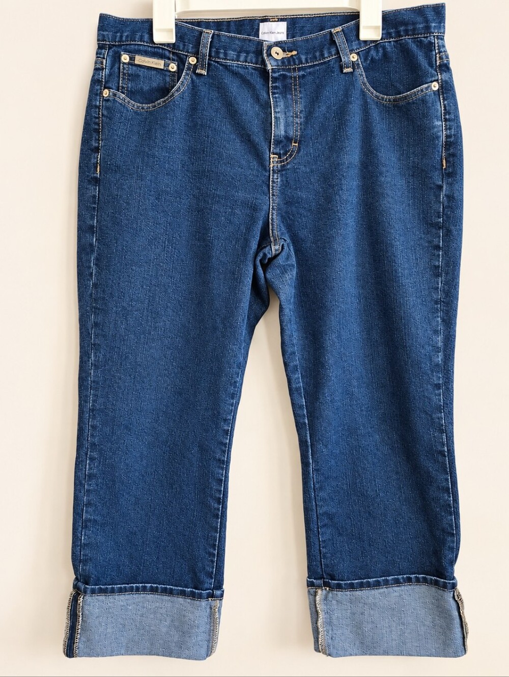 2000's Calvin Klein Jeans Women’s Dark Blue Denim Cropped Cuffed Size 14 Y2K